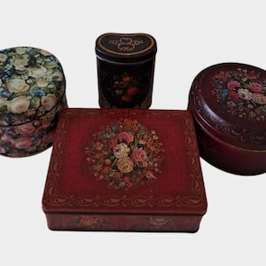 Collection of 4 Vintage, Floral Tin Boxes.