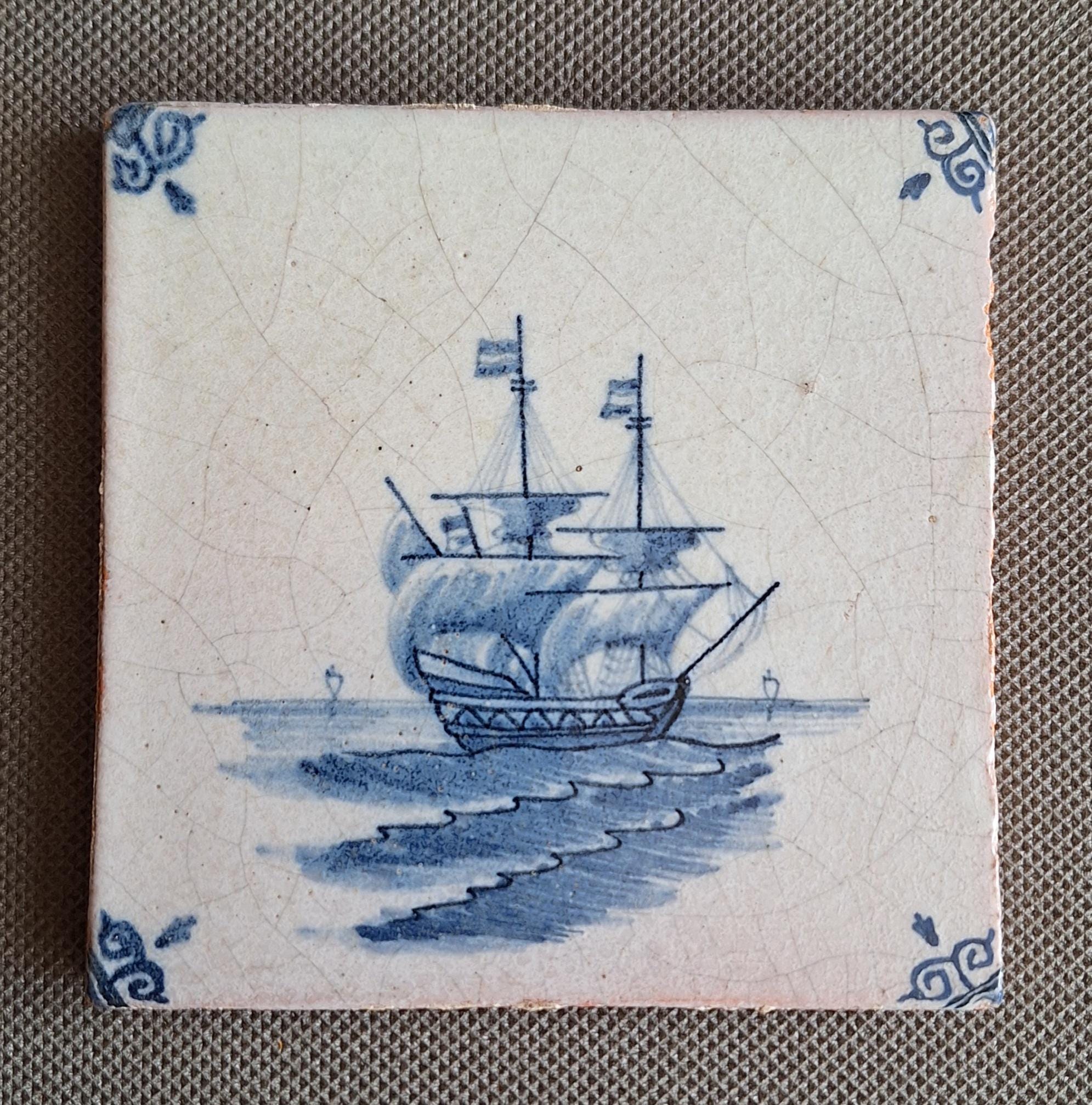オランダ デルフト Delft アンティーク タイル 【帆船】