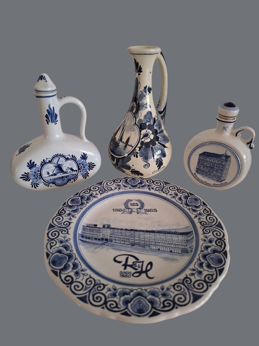 Delftware Collection of Four Pieces, a Jug/ewer, Tear Bottle, Flask and ...