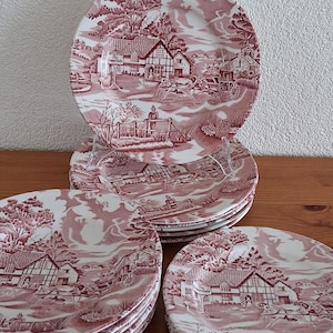 Talerze obiadowe w stylu angielskim z Luneville we Francji, zabytkowa ceramiczna zastawa stołowa.