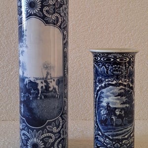 2 Cylindrical Delft Vases, Royal Sphinx, Petrus Regout.