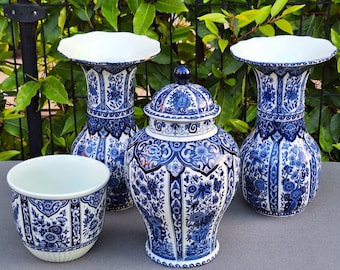 Royal Sphinx Boch, Lidded Vase, Side Vases and a Flower Pot