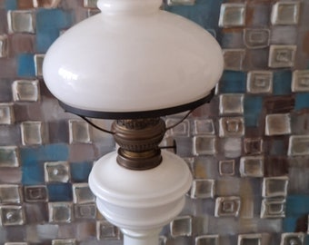 Vintage Oil Lamp, Milky Glass