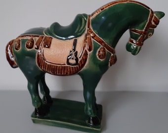 Sculpture of a Chinese Green Glazed Ceramic Horse Sancai Style