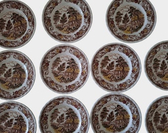 11 Royal Tudor Ware, Staffordshire,  Old England Series, Cake / Dessert Plates.