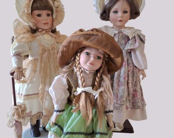 3 poupées vintage, dont la poupée en porcelaine Rachel de la collection classique !