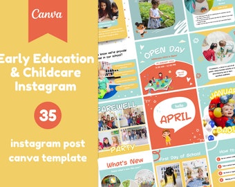 Education Instagram Canva Template | Montessori Childcare | Preschool | Kindergarten | Nursery School | Daycare | Social Media Feed | Kids