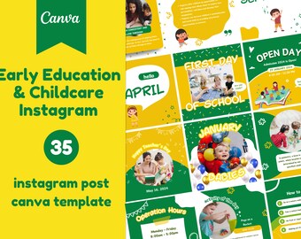 Education Instagram Canva Template | Montessori Childcare | Preschool | Kindergarten | Nursery School | Daycare | Social Media Feed | Kids