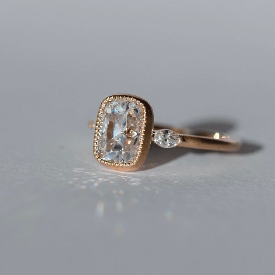 2 CTW Old Mine Cut Lab Created Diamond Engagement Ring, Art Deco Lab