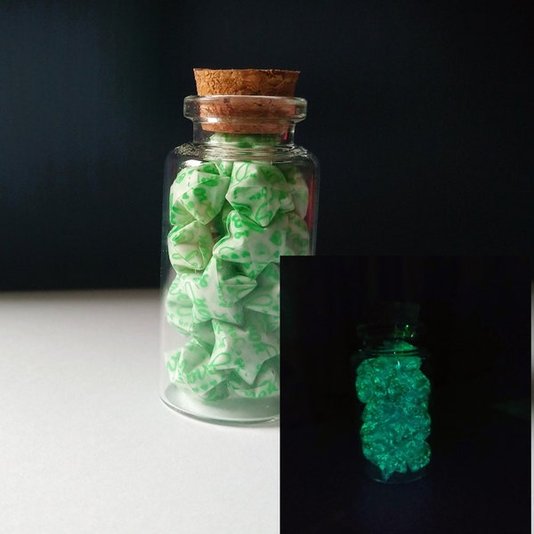 Glow in the Dark Green Lucky Star Jar, Origami Paper Star Jar, Green, Thank You Gift, Wedding Favors, Room & Home Decor, Lucky Stars