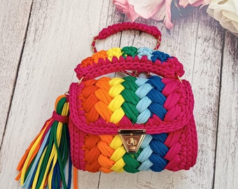 Crochet very colorful bag,womens handmade shoulder bag,luxury personalized gifts for her