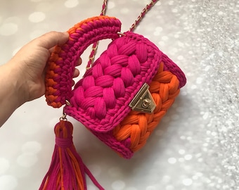 Handmade Crochet Shoulder Bag: Colorful Woven Cotton Crossbody