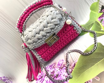 Handmade Crochet Crossbody Bag, Colorful Knit Shoulder Bag