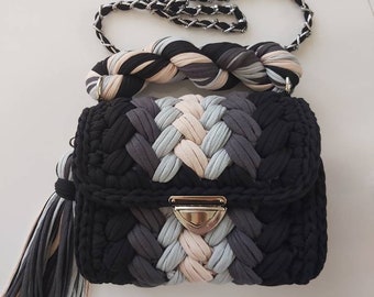 Handmade crochet bag,Hand Woven Bag, Custom Made Bag/shoulder bag/designer bag/Black bag