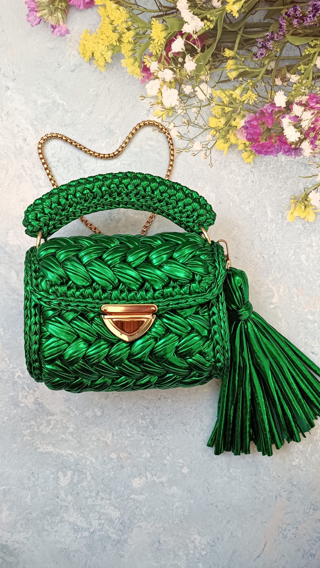 Metallic Green Bag,crochet Womens Party Evening Bag,handmade Crossbody