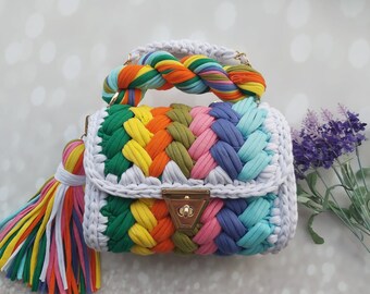 Handmade Crochet Crossbody Bag: Multi Color Knitted Designer Bag