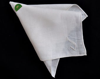 Vintage Unused Sundew Irish linen hankie handkerchief ~ hand embroidered Monogrammed "J"