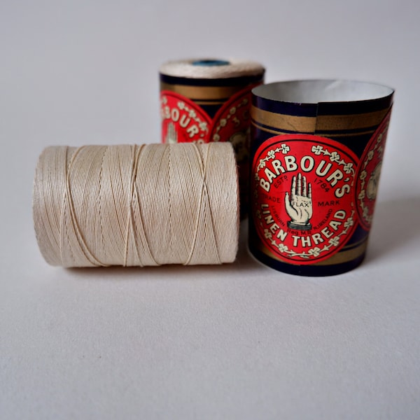Carrete de hilo de lino irlandés Vintage Barbour Whitey Brown Cream blanco 50g No:35 3 cordón