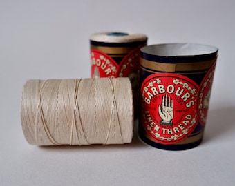 Spool of Vintage Barbour Irish linen thread Whitey Brown Cream white 50g No:35 3 cord