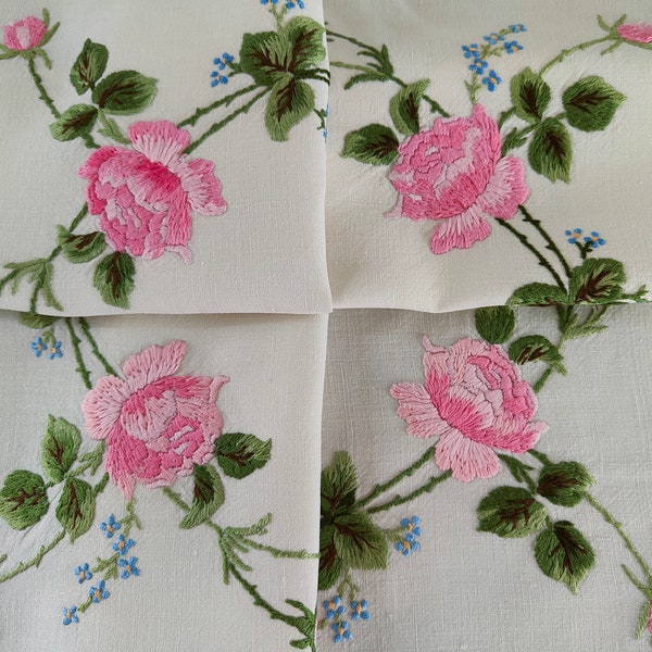 Pink Roses Vintage Tablecloth Etsy