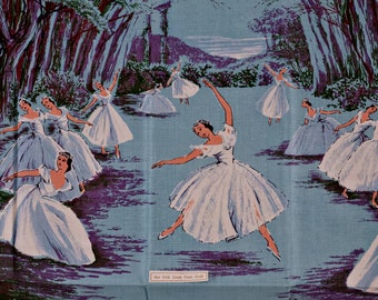Unused 1950's vintage Ulster Irish Linen tea towel ~  Swan Lake Ballerinas
