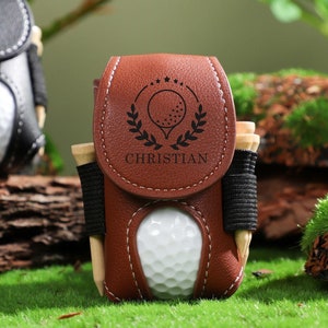 Golfbaletui, gepersonaliseerde golfbaltas, aangepaste leren golftas, golfbal- en T-shirthouder, heuptasje voor golf, golfcadeau voor hem