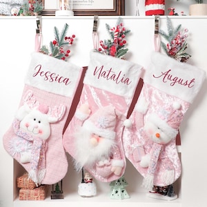 Calza della Befana rosa, calza della Befana personalizzata, calza della Befana con monogramma 3D, regalo di Natale, borsa da collezione, decorazione natalizia