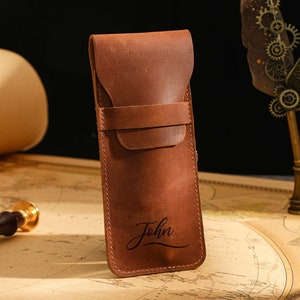Cutsom Leather Pen Holder, Engraved Pencil Bag, Handmade Leather Pen Pouch, Leather Pencil Holder, Pen Case, Pen Sleeve, Soft Pen Holder