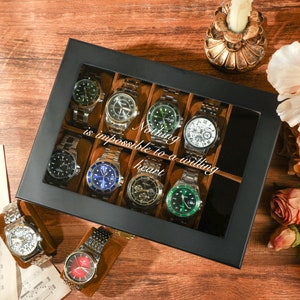Horlogedoos met naam, zwarte houten horlogedoos voor 10 horloges, op maat gemaakte horlogekast, gepersonaliseerde horlogedoos voor heren, kerstcadeau