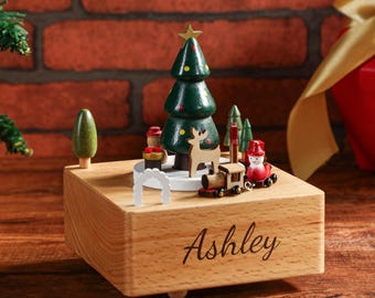 Engraved Keepsake Music Box, Personalized Wooden Christmas Train Music Box, Custom Christmas Gift,  Baby Shower, Baby's First Christmas Gift