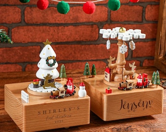Engraved Keepsake Music Box, Personalized Wooden Christmas Train Music Box, Custom Christmas Gift,  Baby Shower, Baby's First Christmas Gift