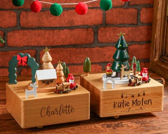 Personalized Wooden Christmas Train Music Box, Engraved Keepsake Music Box, Custom Christmas Gift,  Baby Shower, Baby's First Christmas Gift