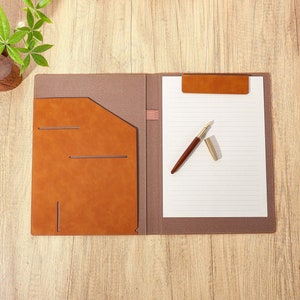 Portafolio de cuero vegano para hombres y mujeres, portafolio de cuero personalizado, carpeta A4, portafolio grabado, regalo de oficina, regalos para maestros