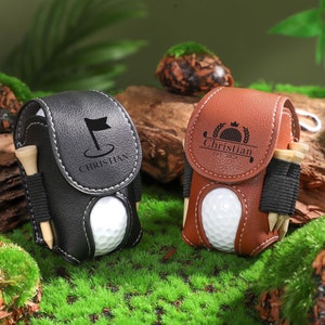 Pochette de golf en cuir personnalisée, sac de balle de golf personnalisé, porte balle de golf et tees, pochette pour balle de golf, pochette de hanche pour le golf, cadeau golf pour lui
