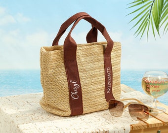 Voorstel bruidsmeisje reistas meisjes, gepersonaliseerde strozak strandtas, aangepaste jute draagtas, draagtas bruidsmeisje, vrijgezellenfeesttassen