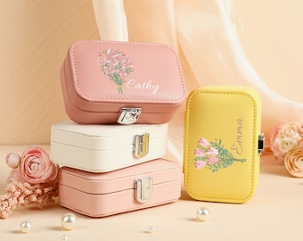 Personalized Jewelry Box, Travel Jewelry Organizer, Floral Jewelry Case, Bridesmaid Gift, Bridal Party Gift, Wedding Gift, Mother's Day Gift