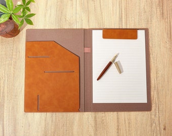 Vegan Leather Padfolio for Men Women, Personalized Leather Portfolio A4 Folder Portfolio, Engraved Portfolio, Office Gift, Teacher Gifts
