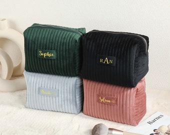 Personalized Makeup Bag, Velvet Cosmetic Bag, Custom Bridesmaid Gift, Travel Toiletry Bag, Wedding Gift, Gift for Her, Mother's Day Gift