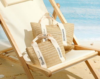 Brautjungfer Einkaufstasche, personalisierte Strohtasche Strandtasche, individuelle Jutebeutel, Brautjungfer Vorschlag Mädchen Reisetasche, Junggesellinnenabschied Taschen