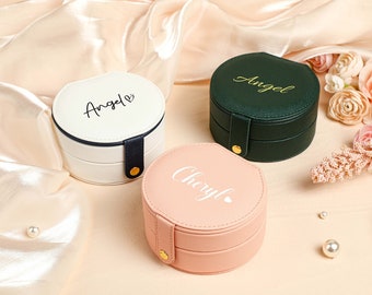 Double-layer Leather Stylish Jewelry Case, Custom Travel Jewelry Box With Mirror, Travel Jewelry Box For Woman, Round Jewelry Organizer Gift