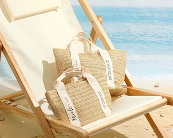 Draagtas bruidsmeisje, gepersonaliseerde strotas strandtas, aangepaste jute draagtas, reistas bruidsmeisje voorstel meisjes, vrijgezellenfeesttassen