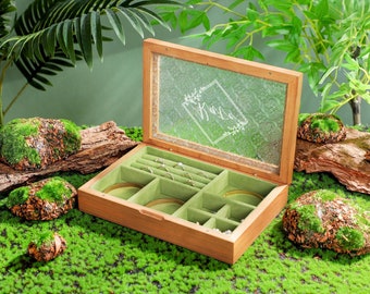 Engraved Wooden Jewelry Box, Personalized Vintage Glass Lid Jewelry Box, Jewelry Storage Box, Bridesmaid Proposal Gift, Idea Gift for Her