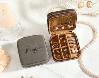 Jewelry Box With Name, Personalised Leather Jewellery Box, Custom Jewellery Box, Travel Jewellery Case, Bridesmaid Proposal, Birthday Gift