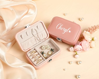 Travel Jewelry Organizer, Personalized Leather Jewelry Box, Custom Name Jewelry Case, Bridesmaid Gift, Wedding Gift, Mother's Day Gifts