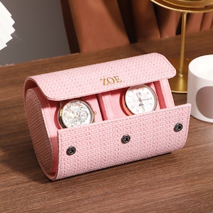 Rotolo porta orologi in pelle con motivo intrecciato personalizzato, custodia per orologi da donna, scatola porta orologi da viaggio, custodia per 3 orologi, regalo per lei, regalo per la festa della mamma