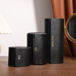 Rouleau de montre en cuir noir de luxe, étui de montre en cuir personnalisé, boîte de montre de voyage personnalisée, cadeaux de garçons d'honneur, cadeau pour papa, cadeau de fête des pères