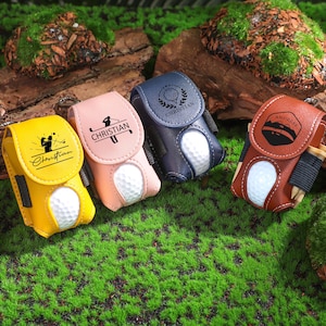 Sac de balles de golf personnalisé, pochette de golf en cuir personnalisée, porte-balles et tees de golf, pochette pour balles de golf, pochette de hanche pour le golf, cadeau de golf pour lui