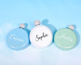 Customized Round Flask, Personalised Bridesmaid Stainless Steel Flask, Women's Flask, Bachelorette Party Flask, Wedding Gift, Gift for Her