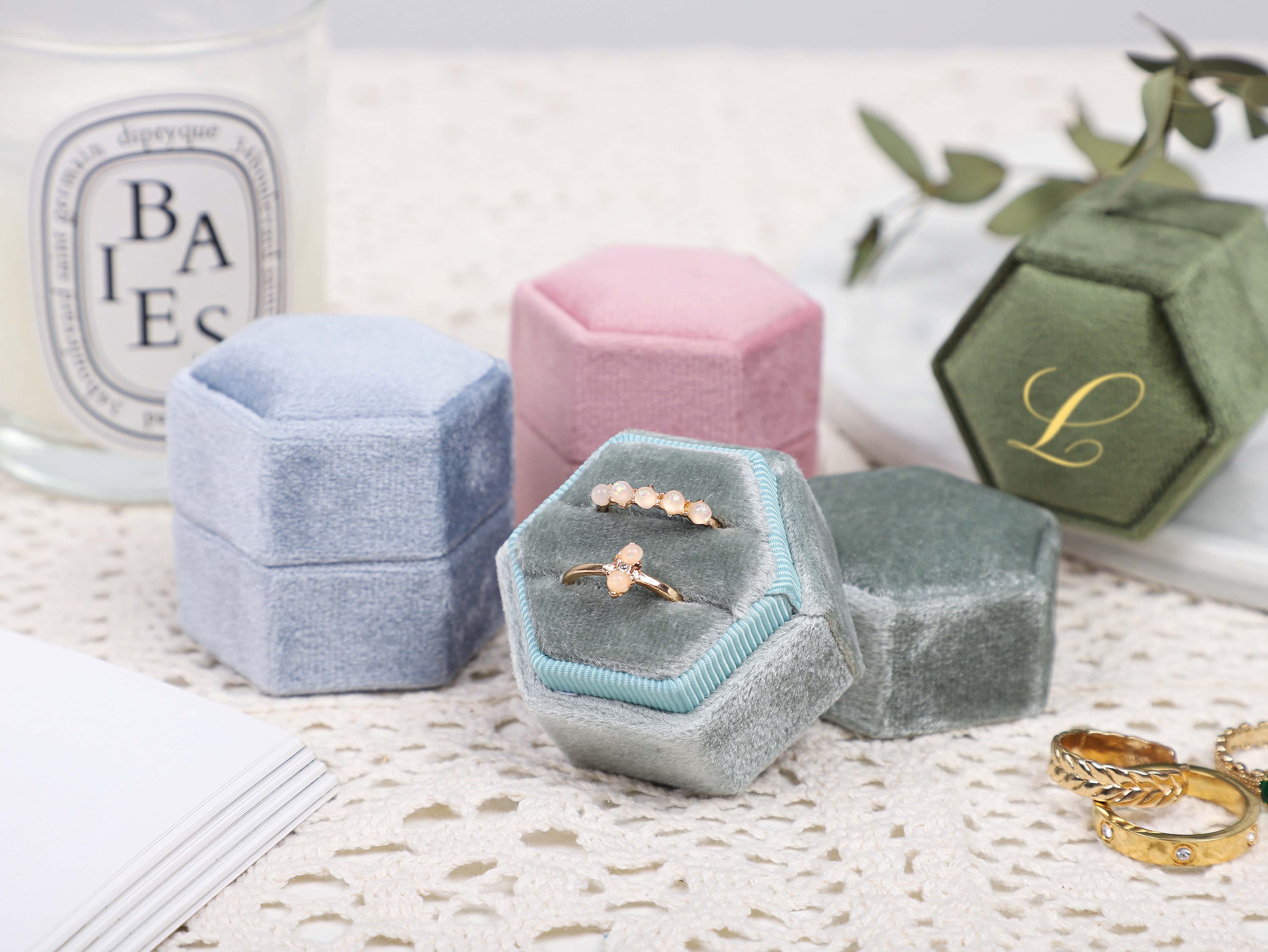 Custom Wedding Ring Box, 12 Colors Personalized Hexagon Velvet Ring Box ...