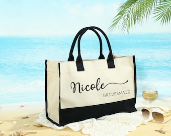 Custom Name Canvas Tote Bag for Bridesmaids, Personalized Wedding Tote, Beach Tote, Monogram Tote Bag, Bridal Party Bag, Mothers Day Gifts